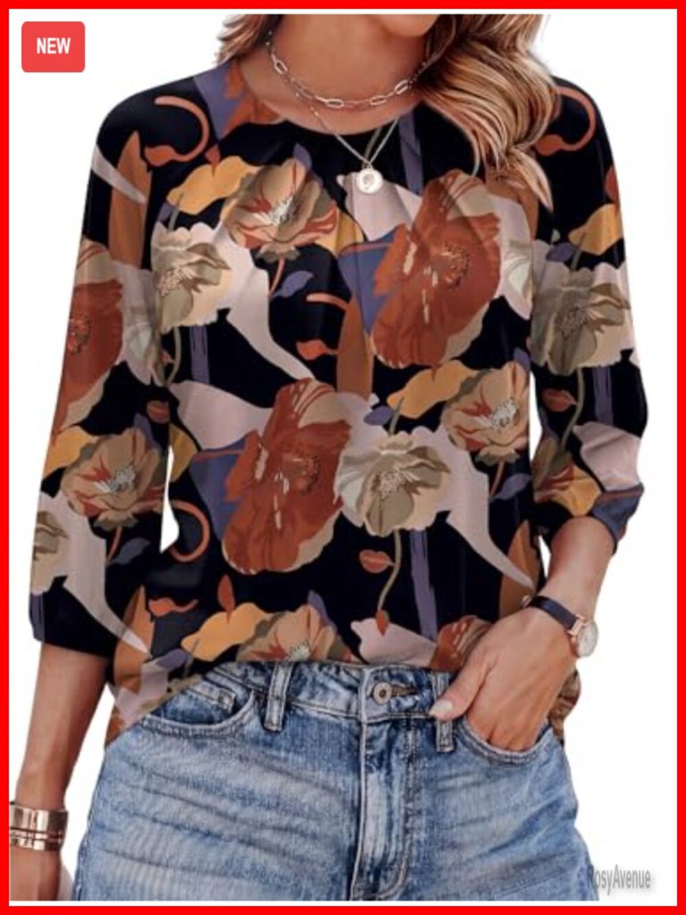 Womens 3/4 Sleeve Pleated Front Blouse - Dressy Casual Business Spring Summer